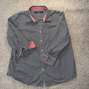 Lauren Ralph Lauren Gingham Shirt Women 1X Black White Pink Accent Button Blouse